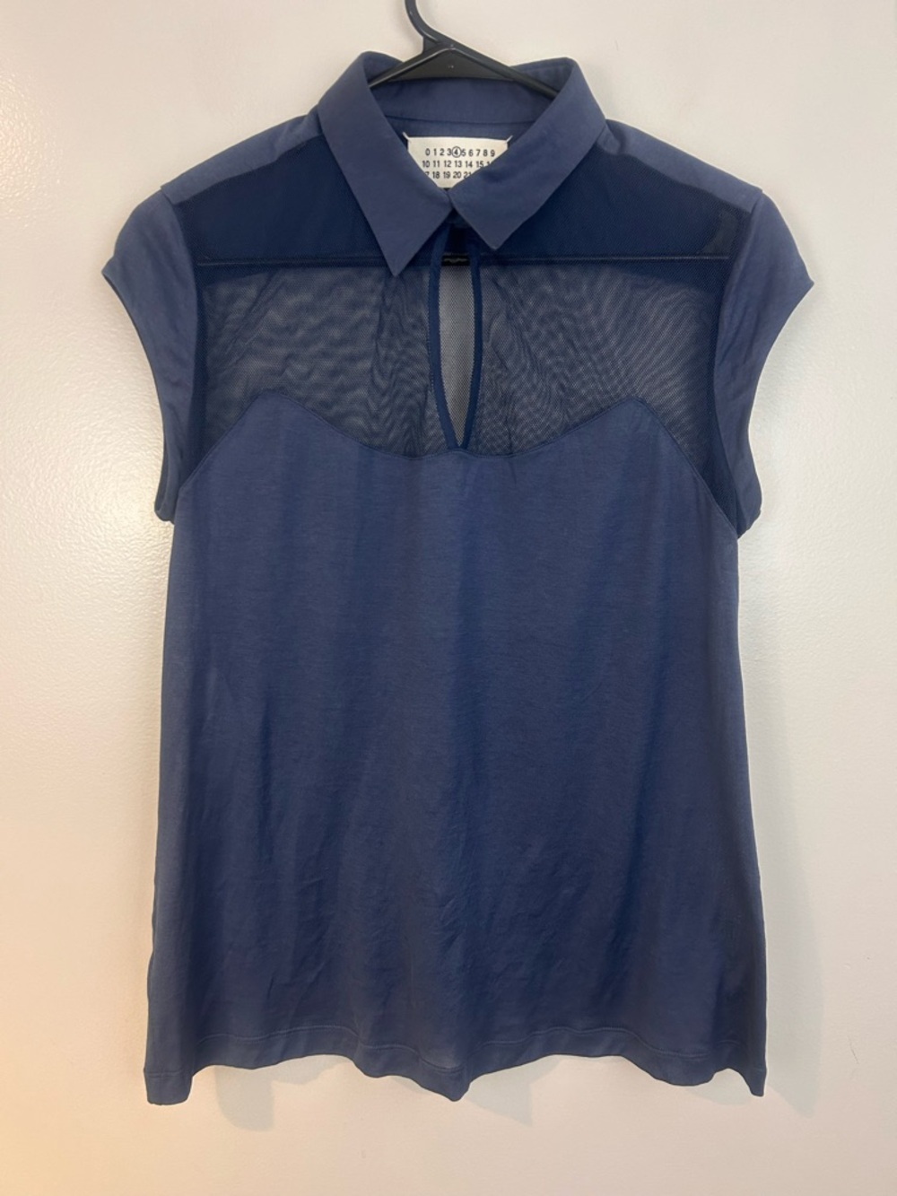 Maison Margiela Sheer Panel Mesh Keyhole Blue Lightweight Polo Top Size 10 - Picture 3 of 16